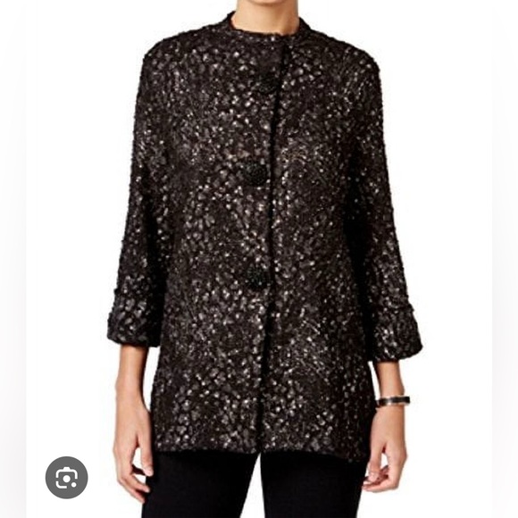JM Collection Black Sequins Topper Jacket Size M - Picture 1 of 8